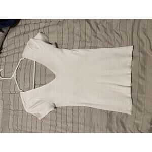 Express White Ribbed Short Sleeve V-Neck Top Size Medium
